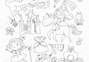 Princess Carriage Coloring Page Coloring Page for Book Cute Little Princess with Unicorn