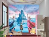 Princess Castle Wall Mural Custom 3d Elsa Frozen Cartoon Wallpaper for Walls Kids Room