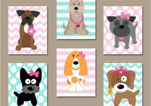 Puppy Dog Wall Murals Girl Dog Nursery Wall Art Canvas or Prints Baby Girl Nursery