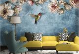 Purple and Pink Dark Floral Wall Mural European Style Bold Blossoms Birds Wallpaper Mural