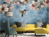 Purple and Pink Dark Floral Wall Mural European Style Bold Blossoms Birds Wallpaper Mural