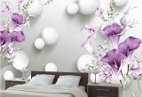 Purple Flower Wall Murals Custom Wallpaper 3d Stereo Circle Ball Purple Calla Flowers