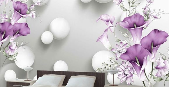 Purple Flower Wall Murals Custom Wallpaper 3d Stereo Circle Ball Purple Calla Flowers