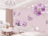 Purple Flower Wall Murals Pre 3d Papel De Parede Flor Roxa Borboleta Wall Mural Papel De