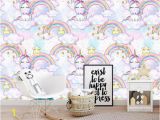 Rainbow Unicorn Wall Mural Custom Papel Pared Infantil Fantasy Rainbow Unicorn Wallpaper Mural for Children Room sofa Tv Background Home Decor Wall High Resolution Wallpapers