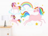 Rainbow Unicorn Wall Mural Dreamy Rainbow Unicorns Clouds & Stars Mural Wall Sticker