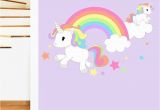 Rainbow Unicorn Wall Mural Rainbow Unicorn & Stars Mural Wall Sticker Girl S