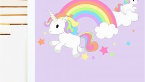 Rainbow Unicorn Wall Mural Rainbow Unicorn & Stars Mural Wall Sticker Girl S