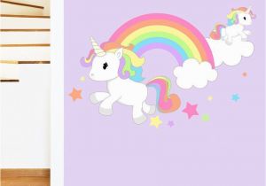 Rainbow Unicorn Wall Mural Rainbow Unicorn & Stars Mural Wall Sticker Girl S