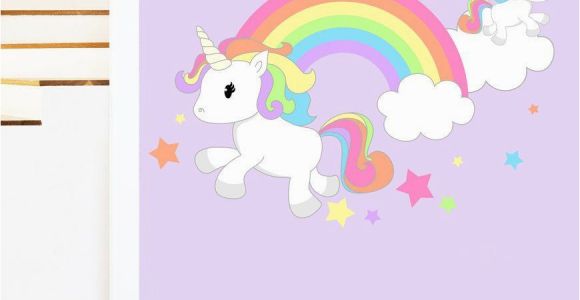 Rainbow Unicorn Wall Mural Rainbow Unicorn & Stars Mural Wall Sticker Girl S