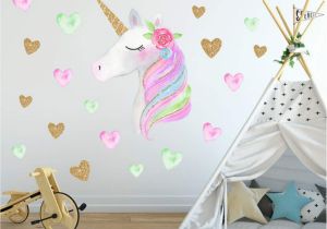 Rainbow Unicorn Wall Mural Unicorn Wall Sticker Rainbow Wall Decal Art Girls Bedroom