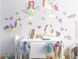 Rainbow Unicorn Wall Mural Unicorns Wall Decal Fairy Wall Decal Unicorn Wall Sticker Rainbow Clouds Wall Decal Stars Clouds Magical Wall Decal Girls Nursery Decor