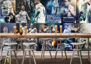 Real Madrid Wall Mural Custom 3d Wallpaper Living Room Mural Real Madrid C Ronaldo Picture Painting Bar sofa Tv Background Wallpaper Non Woven Wall Sticker Free