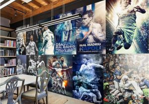 Real Madrid Wall Mural Custom 3d Wallpaper Living Room Mural Real Madrid C Ronaldo Picture Painting Bar sofa Tv Background Wallpaper Non Woven Wall Sticker Free