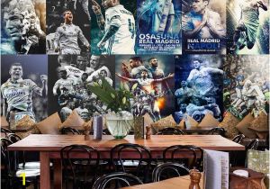 Real Madrid Wall Mural Custom 3d Wallpaper Living Room Mural Real Madrid C Ronaldo Picture Painting Bar sofa Tv Background Wallpaper Non Woven Wall Sticker Free