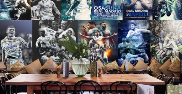 Real Madrid Wall Mural Custom 3d Wallpaper Living Room Mural Real Madrid C Ronaldo Picture Painting Bar sofa Tv Background Wallpaper Non Woven Wall Sticker Free