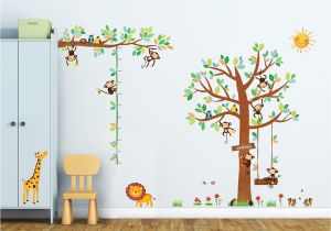 Removable Wall Mural Decals 8 Little Monkeys Tree & Height Chart Wall Stickers