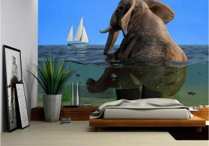 Removable Wall Mural Self Adhesive Large Wallpaper Wall26 the Elephant is Sitting In the Water Removable