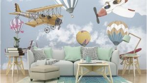 Removable Wall Murals for Kids Airplane and Baloon Wallpaper Kids Room Cartoon Wall Mural