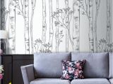 Removable Wall Murals Nature Wild Woods Wallpaper Birch Tree White Nature Fice Decor Nursery Woodland