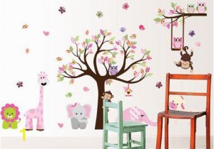 Reusable Vinyl Wall Murals Behangrollen Vinyl Removable Elephant & Rabbits Animal Wall