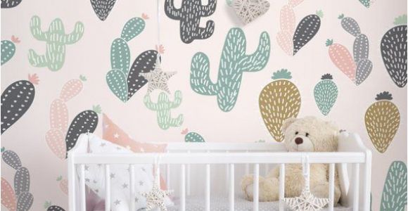 Reusable Wall Murals Cactus Pastel Wall Mural Self Adhesive Fabric Wallpaper