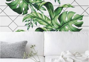 Reusable Wall Murals Living Room Decoration with Patternand Leaves Wallpapered Wall with