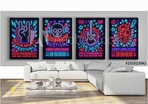 Rock N Roll Wall Mural Rock Festival Set Posters In Neon Style Collection Neon