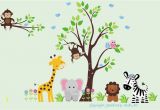 Safari Wall Murals for Nursery Baby Nursery Wall Decals Jungle Safari Tree & Animals Repositionable