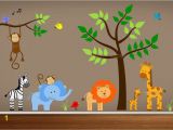 Safari Wall Murals for Nursery Jungle Wall Decals Tree Zebra Elephant Monkey by Paintlessdeco