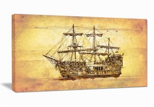 Sailing Ship Wall Murals Shop Designart Brown Ancient Moving Boat Seashore Wall Art