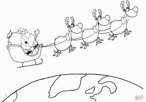 Santa Sleigh and Reindeer Coloring Page Team Of Reindeer and Santa In His Sleigh Flying the
