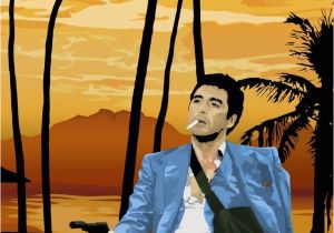 Scarface Sunset Wall Mural Scarface tony Montana Pointing A Gun at Frank Lopez after the