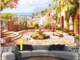 Secret Garden Wall Mural Custom 3d Wall Mural European Style Garden town Seascape Wallpaper Living Room Restaurant Waterproof Canvas Wall Painting