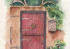 Secret Garden Wall Mural St Augustine Red Door Watercolor Print Gift Door Painting