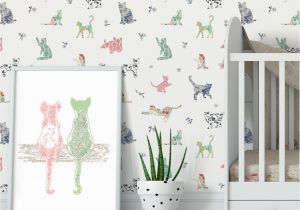 Shabby Chic Wall Murals Cat Wallpaper Removable Wall Paper Nursery Wallpaper Peel
