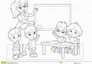 Shooting Star Coloring Page Cartoon Scene with Children and Teacher In the Classroom