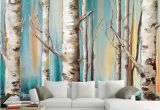 Silver Birch Wall Mural Custom Wall Cloth White Birch Trees Abstract Art Oil Painting Living