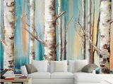 Silver Birch Wall Mural Custom Wall Cloth White Birch Trees Abstract Art Oil Painting Living