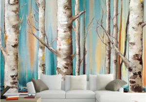Silver Birch Wall Mural Custom Wall Cloth White Birch Trees Abstract Art Oil Painting Living