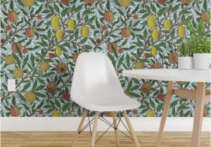 Silver orbs Wall Mural Fruit Wallpaper Fruit Morris Bright by Peacoquettedesigns Aqua Custom Printed Removable Self Adhesive Wallpaper Roll by Spoonflower