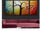 Simple Hand Painted Wall Murals Heavy Texture Painting Tree Of Life Painting 3 Piece