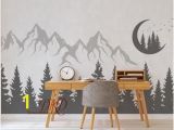 Snow forest Wall Mural Nursery Wall Decal Mountain Landscape with Bear Pine Tree