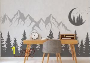 Snow forest Wall Mural Nursery Wall Decal Mountain Landscape with Bear Pine Tree