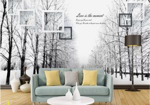 Snow forest Wall Mural Snow forest Wallpaper for Walls 3 D for Living Room Black and White Feelings Woods Road Art Background Wall Painting Desktop Wallpaper Wide Desktop