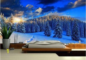 Snow forest Wall Mural Snow Mountain Mural Wallpaper Nature Snow Wall Mural Self