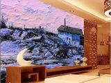 Snow Mountain Wall Mural Custom Size 3d Wallpaper Living Room Mural Snow Scenery Country House Oil Painting sofa Tv Backdrop Wallpaper Non Woven Wall Sticker Wallpaper