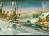 Snow Scene Wall Murals Country Deer In the Woods Log Cabins Old Car Winter Time