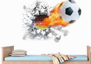 Soccer Wall Mural Decals Firing Football Through Wall Stickers for Kids Room Decoration Home