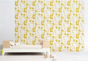 Solid Color Wall Murals forest Animals Kids Wallpaper Mustard
